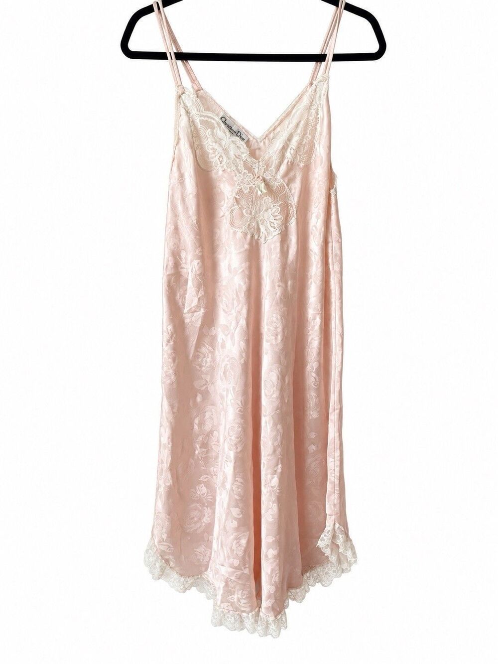 Vintage Christian Dior Pale Pink Lace Eyelet Satin Women's Nightgown S